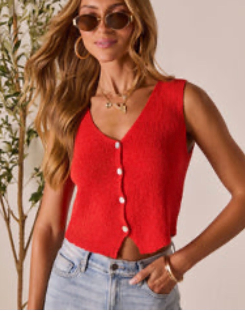 Vici Bright Red Knit Button-Front Women's Sweater Vest